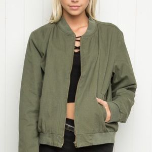 Brandy Melville Green Army Bomber Jacket.